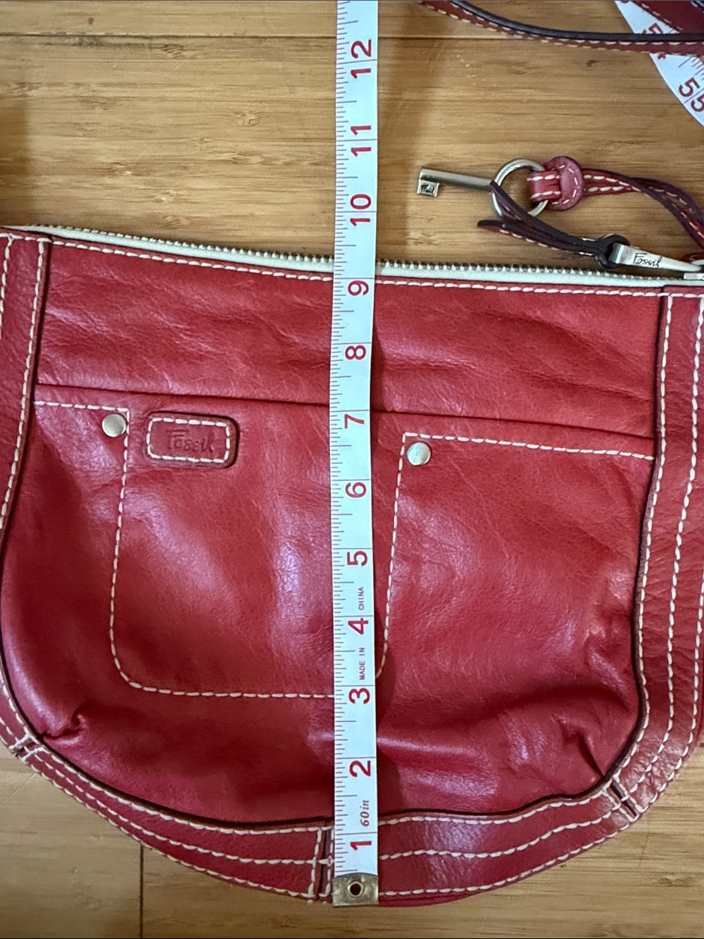 Fossil Red Leather Shoulder Bag with Contrast Stitching - Picture 11 of 11